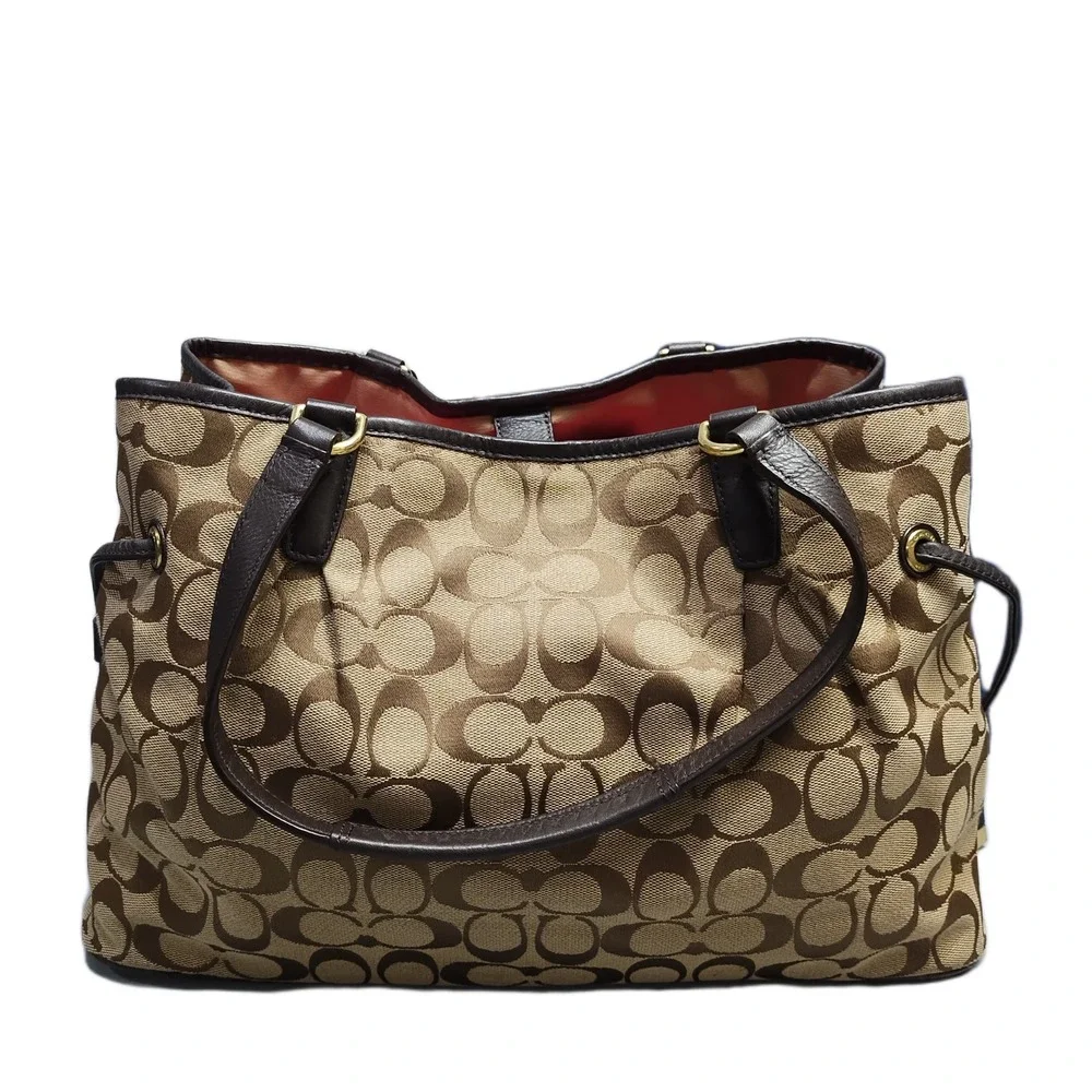 Coach Signature Handbag Womens Multi Canvas Double Handles Magnetic Closure
